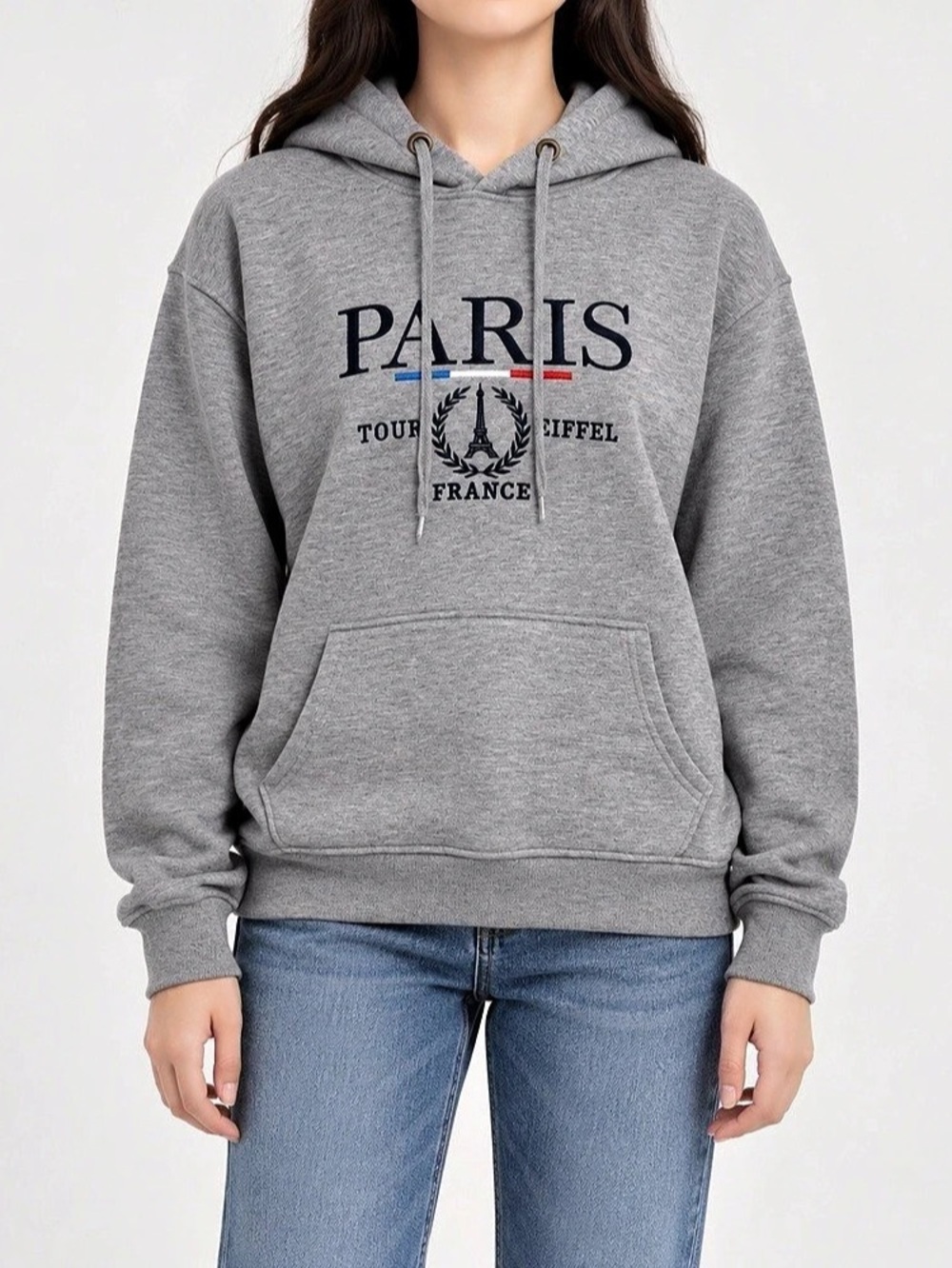 Paris Eiffel Graphic Hoodie in Gray Like New